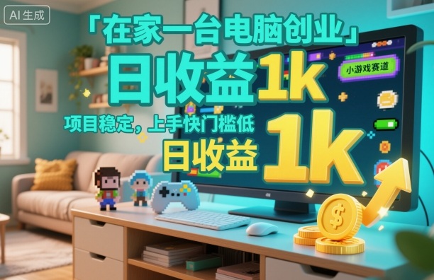 在家一台电脑创业,小游戏赛道,项目稳定,上手快门槛低,日收益1k+【揭秘】-摇钱树